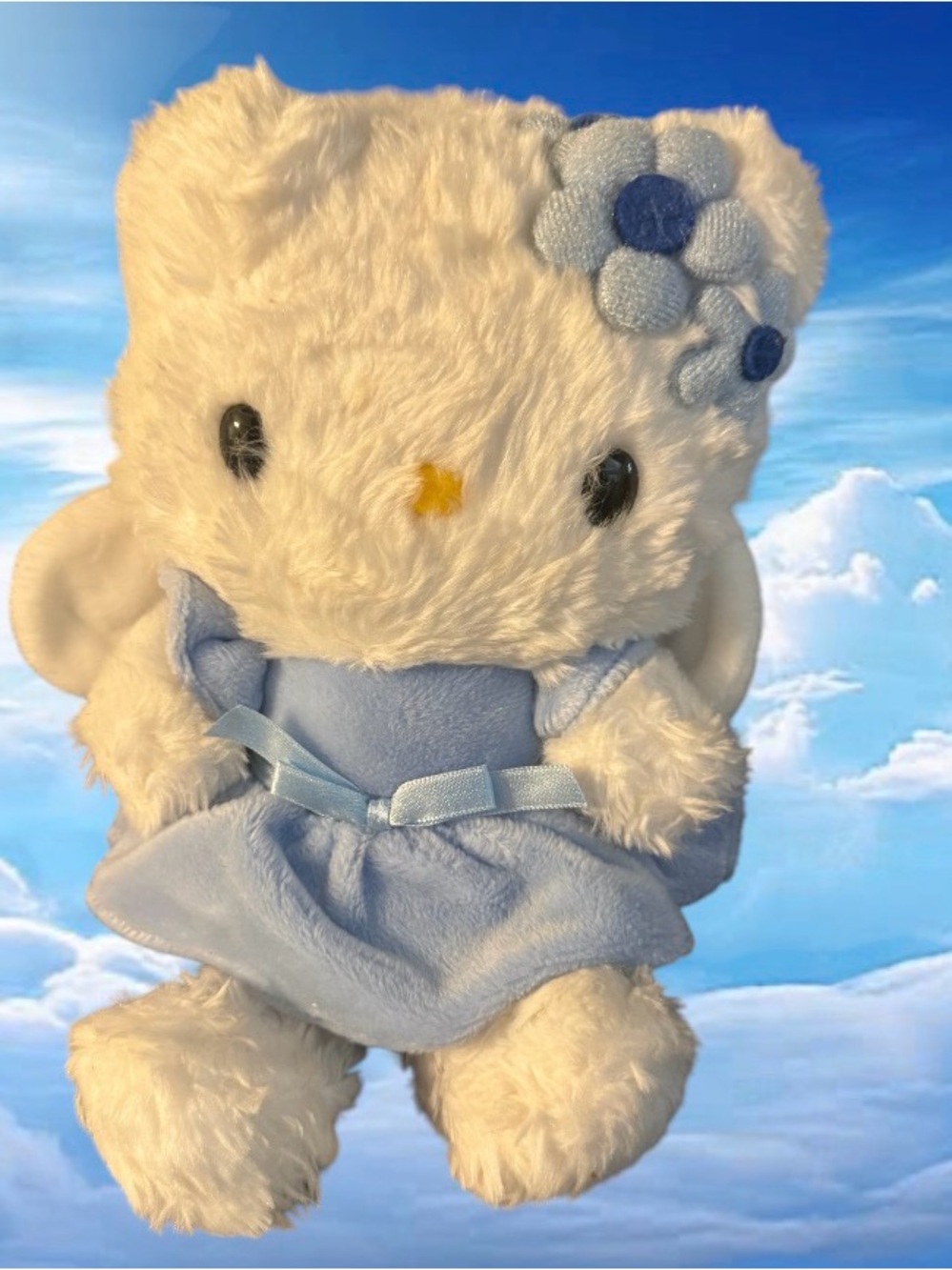 Sanrio Smiles Yellow Kitty Angel 10” Plush Doll Rare Vintage 2000 Blue Dress Bow